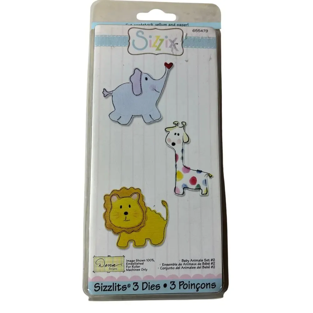 Sizzix Sizzlits Baby Animals #2 Die Set 655479 Elephant Giraffe Lion Dena